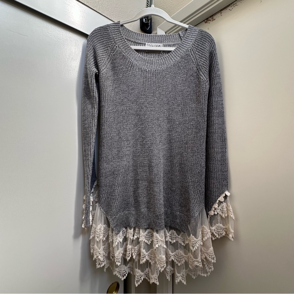 Snidel Sweater Tunic Length with Lace Trim